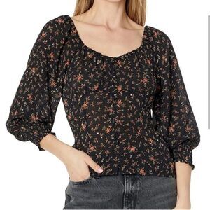 Madewell Kirstie Sweetheart Top Fresh Sprigs Black Floral 4 NEW